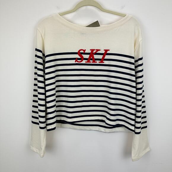 J.Crew Mariner Cloth Long Sleeve Striped Top Embroidered Ski Cotton Small NWT - Picture 2 of 10